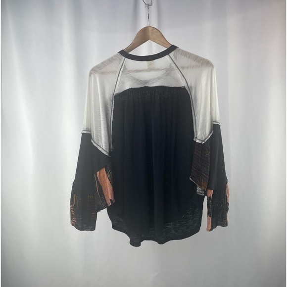 Free People We The Free Friday Fever Mixed Media Top in Black Size Small - Picture 4 of 6